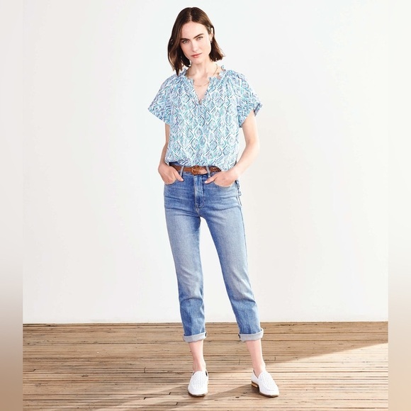 Hatley Tops - Hatley Ripples Blue Blouse Size Small A- Line Ruffles Buttons Womens